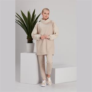 Kadın Kapitone Garni İki İp Takım Beige