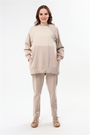 Kadın Kapitone Garni İki İp Takım Beige