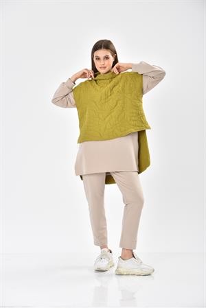 Kadın Kapitone Üst İki İp Takım Beige