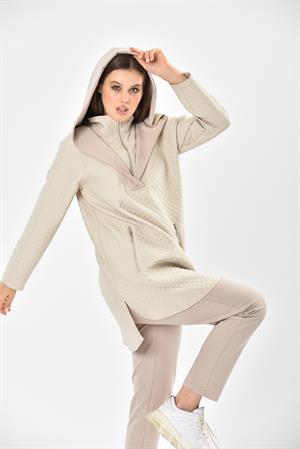 Kadın Kapitone Üst İki İp Takım Beige