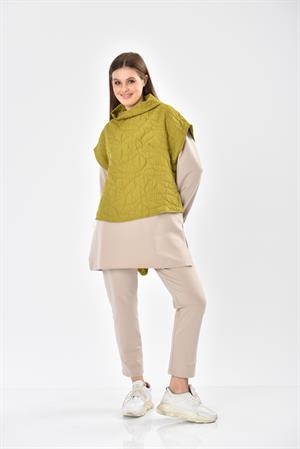 Kadın Kapitone Üst İki İp Takım Beige