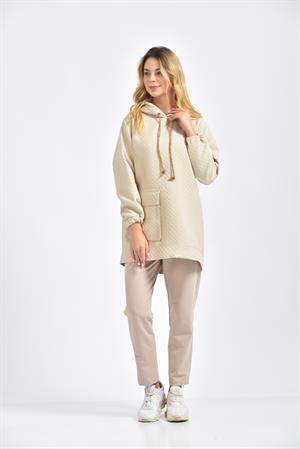 Kadın Kapitoni Üst İki İp Takım Beige