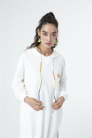 Kadın  Kapüşonlu Sweat Tunik Ekru