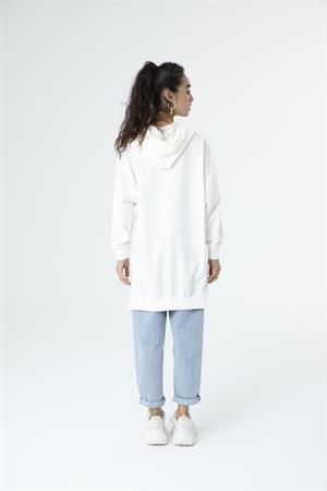 Kadın  Kapüşonlu Sweat Tunik Ekru
