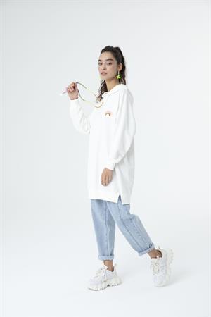 Kadın  Kapüşonlu Sweat Tunik Ekru