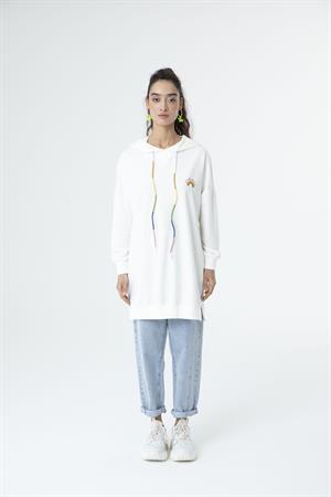Kadın  Kapüşonlu Sweat Tunik Ekru