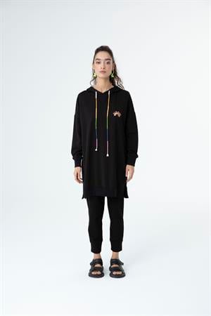 Kadın  Kapüşonlu Sweat Tunik Siyah