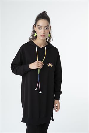 Kadın  Kapüşonlu Sweat Tunik Siyah