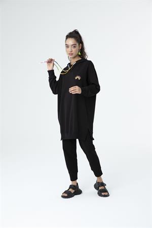 Kadın  Kapüşonlu Sweat Tunik Siyah