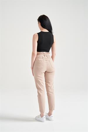 Kadın Kemer Büzgülü Mom Jean Kahve