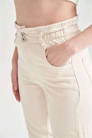 Kadın Kemer Büzgülü Mom Jean Krem