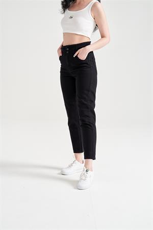 Kadın Kemer Büzgülü Mom Jean Siyah