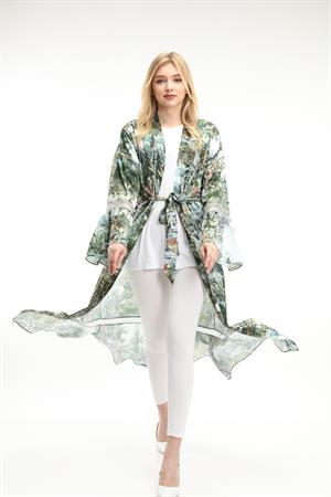 Kadın Kemer Detay Şifon Yeşil Kimono Yeşil