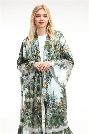 Kadın Kemer Detay Şifon Yeşil Kimono Yeşil