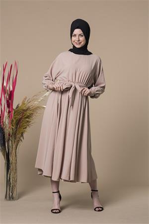 Kadın Kemerli Elbise Beige