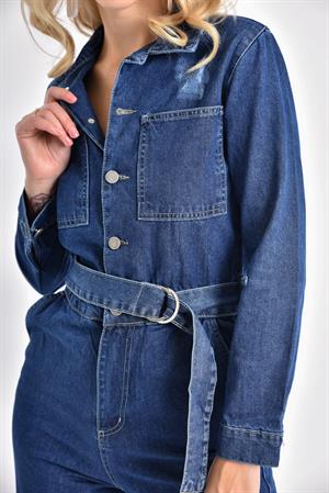 Kadın Kemerli Jean Tulum İndigo