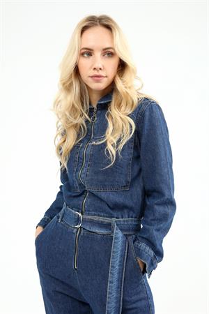 Kadın Kemerli Jean Tulum İndigo