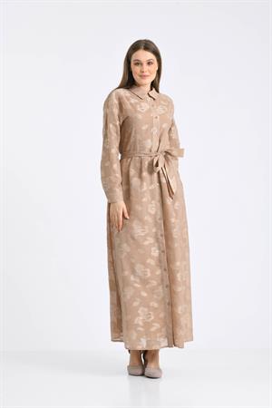 Kadın Kesme Kumaş Elbise Beige