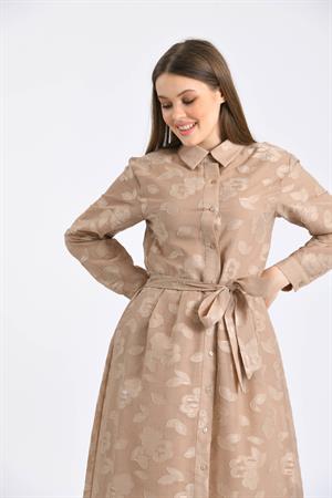Kadın Kesme Kumaş Elbise Beige