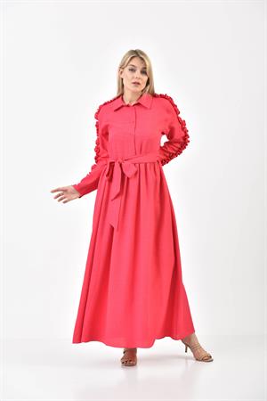 Kadın Keten Elbise Fuşya