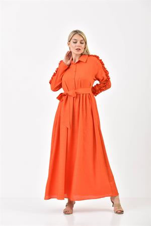 Kadın Keten Elbise Orange