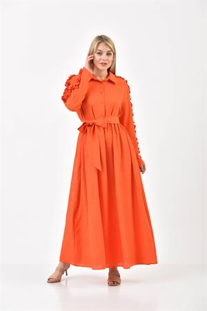 Kadın Keten Elbise Orange