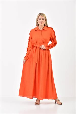 Kadın Keten Elbise Orange