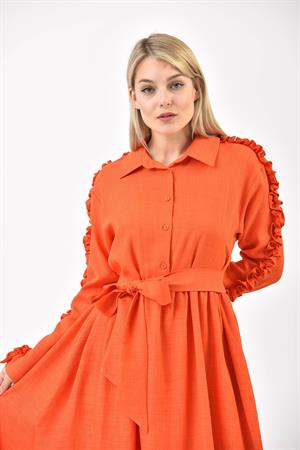 Kadın Keten Elbise Orange