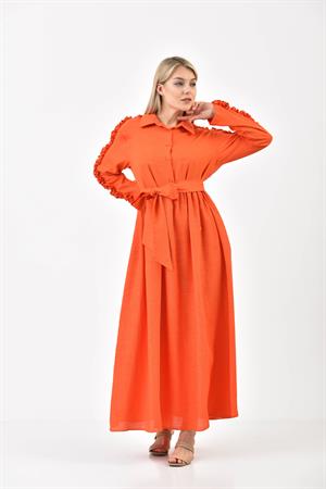 Kadın Keten Elbise Orange