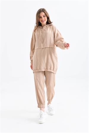 Kadın Keten Ikılı Takım Beige