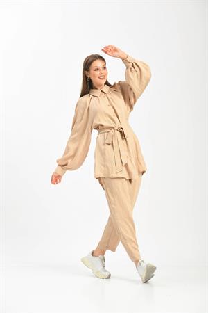 Kadın Keten Takım Beige