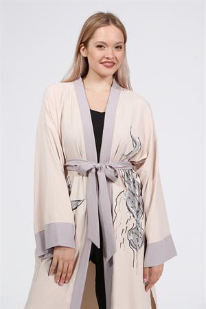 Kadın Kimono Kumaş Bayan Kap Beige