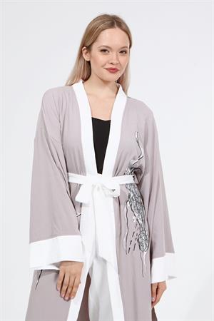 Kadın Kimono Kumaş Bayan Kap Gri