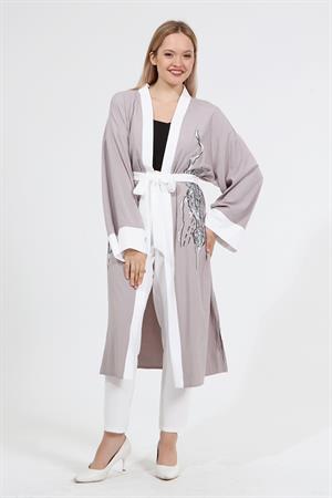 Kadın Kimono Kumaş Bayan Kap Gri