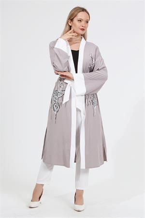 Kadın Kimono Kumaş Bayan Kap Gri