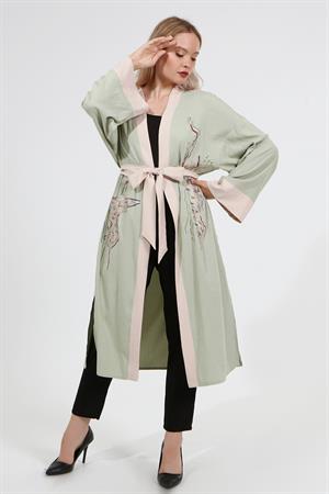 Kadın Kimono Kumaş Bayan Kap Mint