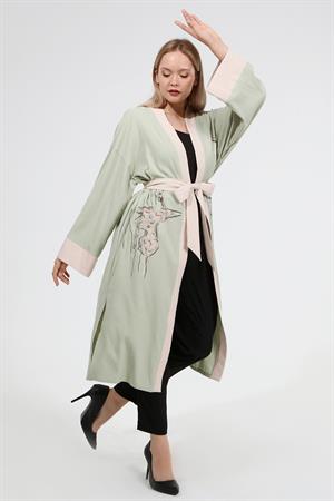 Kadın Kimono Kumaş Bayan Kap Mint
