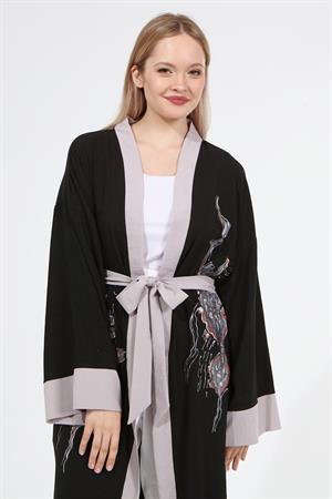 Kadın Kimono Kumaş Bayan Kap Siyah