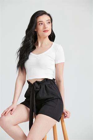 Kadın Kısa kol Basic Crop Top Beyaz