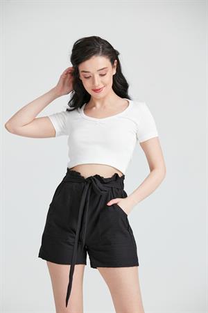 Kadın Kısa kol Basic Crop Top Beyaz