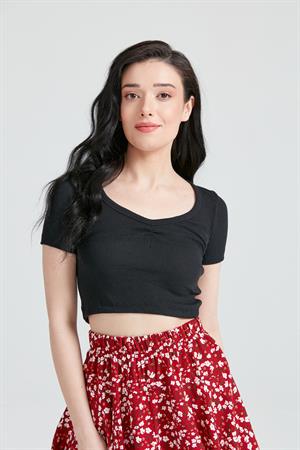 Kadın Kısa kol Basic Crop Top Siyah