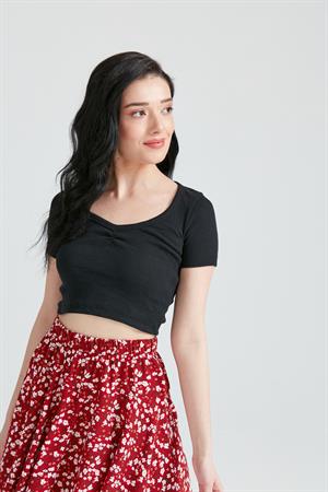 Kadın Kısa kol Basic Crop Top Siyah