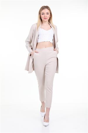 Kadın Kol Detaylı Ceket Takım Beige
