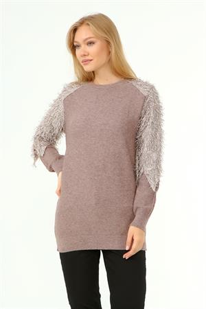Kadın Kol Detaylı Kazak Beige
