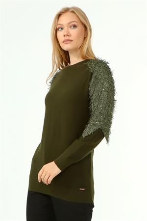 Kadın Kol Detaylı Kazak Haki