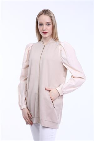 Kadın Kol Paraşüt Kumaş Balon Detay Kap Beige