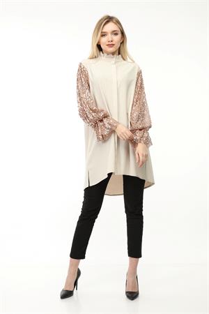 Kadın Kol Payet Detay Tunik Beige