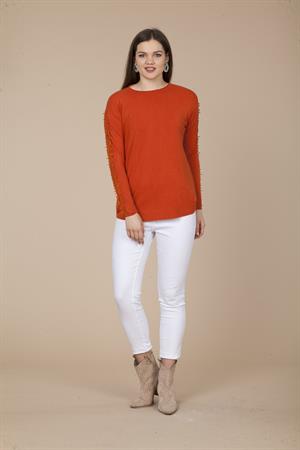 Kadın Kol Püskül Detay Triko Kazak Kiremit