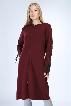 Kadın Kolları Bağcık Detaylı Hırka Bordo