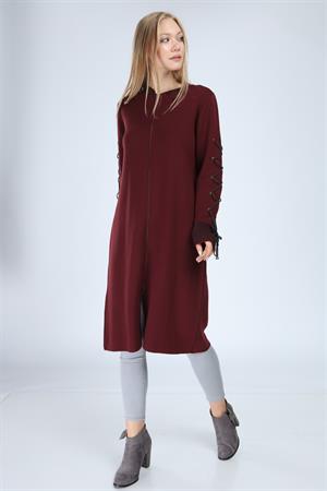 Kadın Kolları Bağcık Detaylı Hırka Bordo